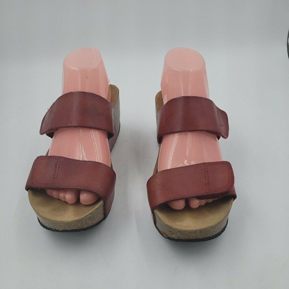 Lola Sabbia Eric Michael Liat Red Leather Double Strap Wedge Sandal Size 40 / 10 - Picture 3 of 12